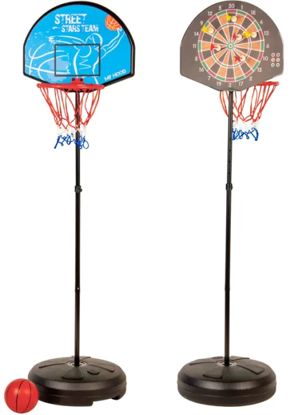 My Hood - Basketballkorb und Dartscheibe auf einem Ständer - Mit Plastikball, Pfeilen und Pumpe